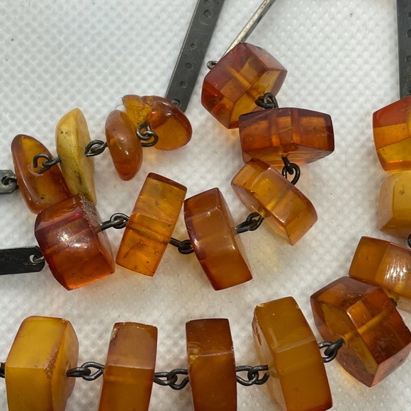 VINTAGE Baltic White Butterscotch Amber Silver Necklace Shantel USSR Soviet - Picture 4 of 17